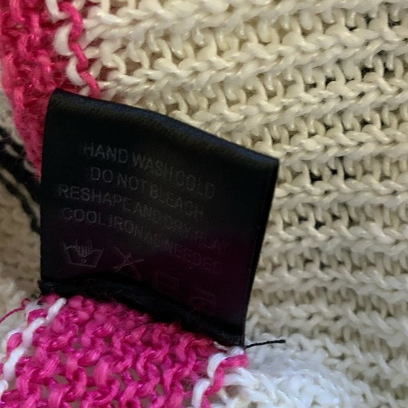 360 Sweater Linen Blend loose knit off white navy & pink striped sweater size S - Picture 5 of 7